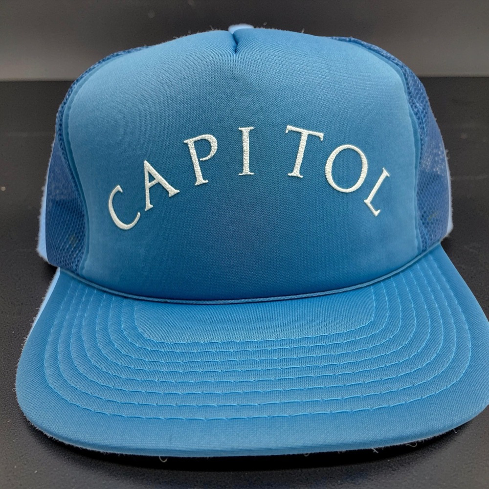 Designer Award Capitol Trucker Hat Mens OSFM Blue Good Vintage Mesh Snapback